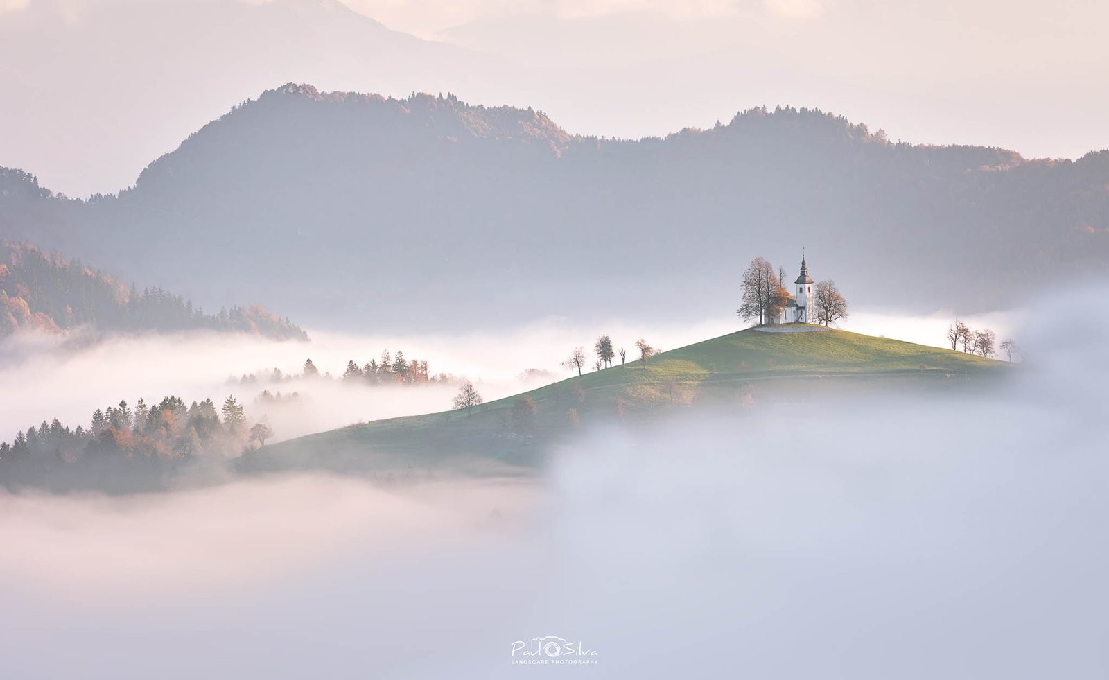 Saint Thomas Church at sunrise in autumn.