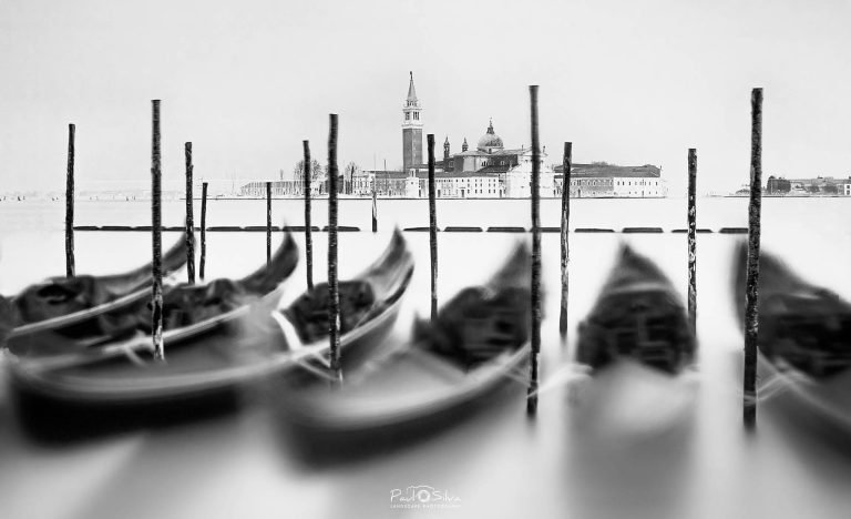 Venice Gondolas in black and white